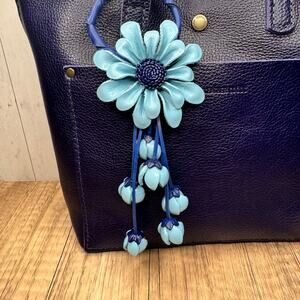 Genuine Leather Flower Purse Charm Leather Blue Spring Bag Charm NEW FAST SHIP